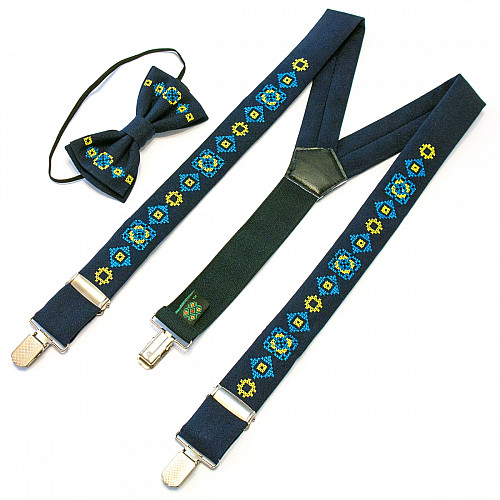 Дитячі вишиті підтяжки з метеликом Сині NR-3704