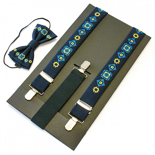 Дитячі вишиті підтяжки з метеликом Сині NR-3704