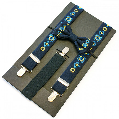 Дитячі вишиті підтяжки з метеликом Сині NR-3704