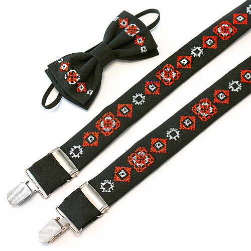 Дитячі вишиті підтяжки з метеликом Чорні NR-3705