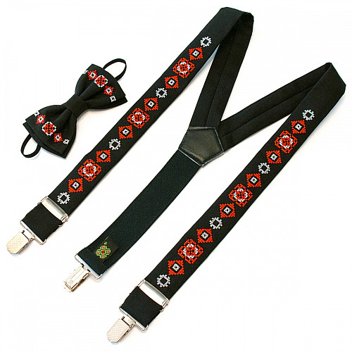 Дитячі вишиті підтяжки з метеликом Чорні NR-3705