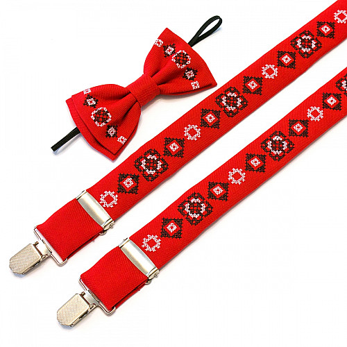 Детские вышитые подтяжки с бабочкой Красные NR-3706