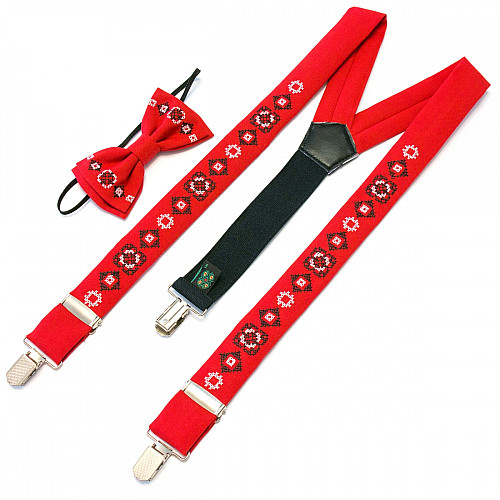 Детские вышитые подтяжки с бабочкой Красные NR-3706