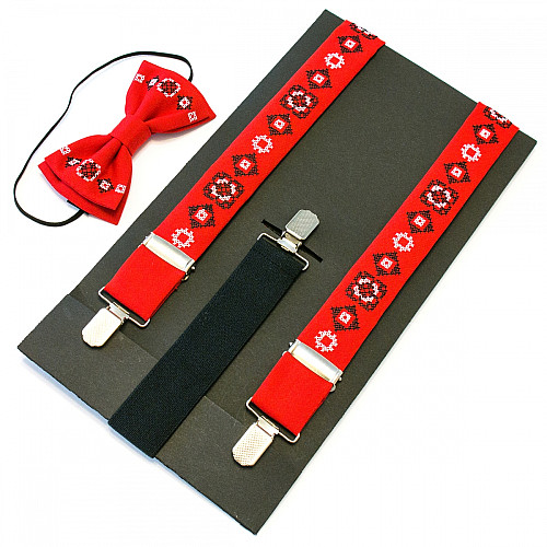 Детские вышитые подтяжки с бабочкой Красные NR-3706