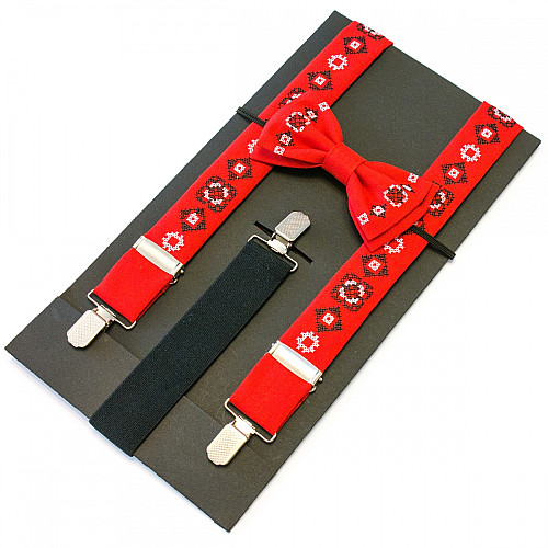 Детские вышитые подтяжки с бабочкой Красные NR-3706