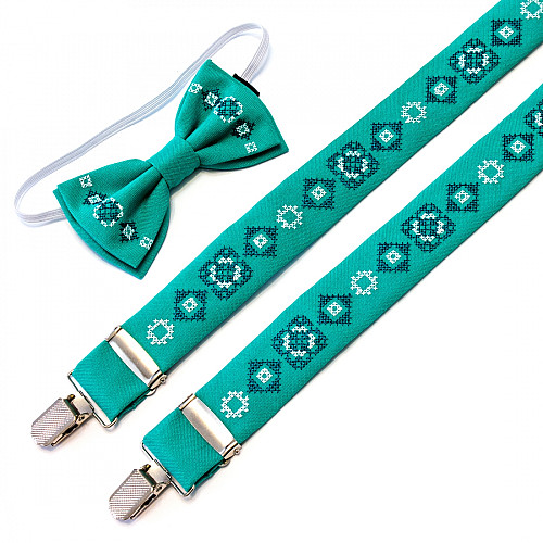 Дитячі вишиті підтяжки з метеликом бірюзові NR-3707