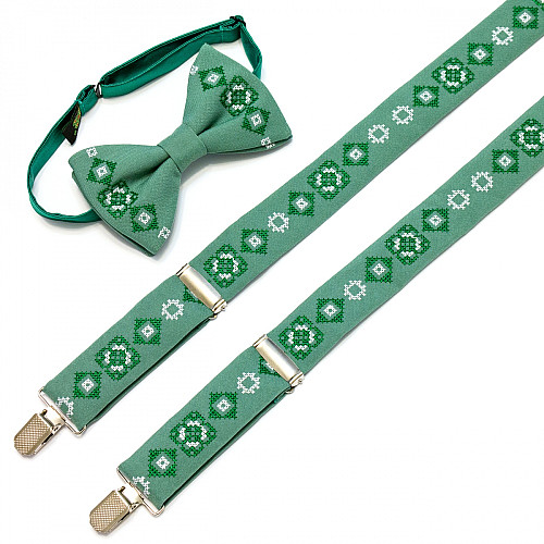 Вышитые подтяжки с бабочкой мятные NR-3710