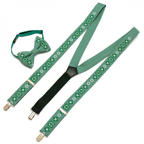 Вышитые подтяжки с бабочкой мятные NR-3710