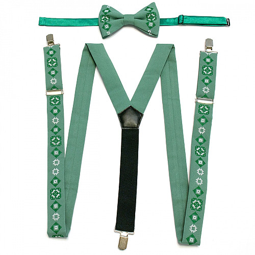 Вышитые подтяжки с бабочкой мятные NR-3710