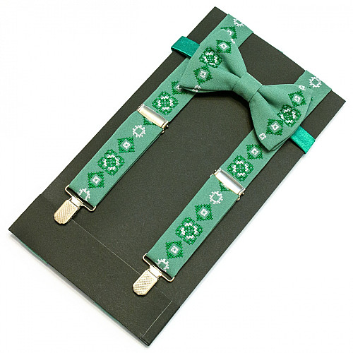 Вышитые подтяжки с бабочкой мятные NR-3710