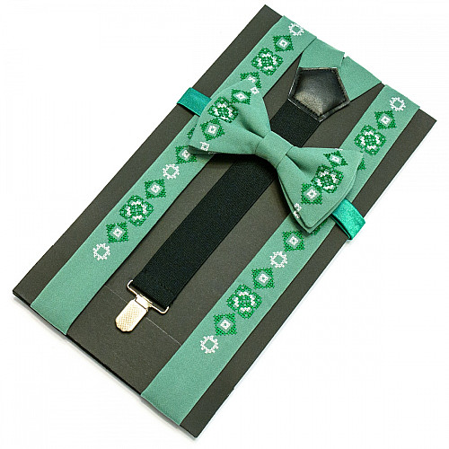 Вышитые подтяжки с бабочкой мятные NR-3710