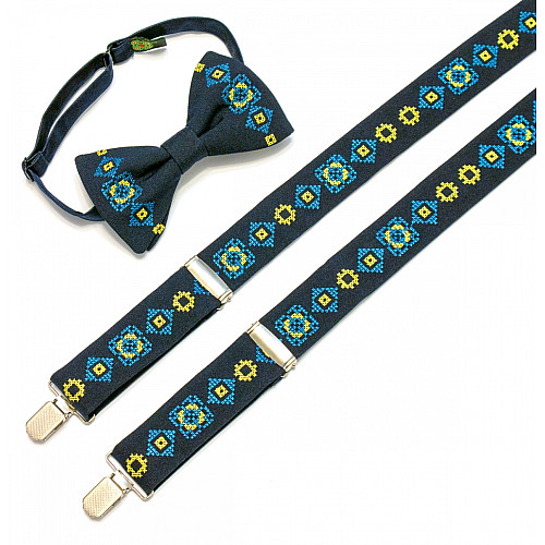 Вишиті підтяжки з метеликом Сині NR-3712