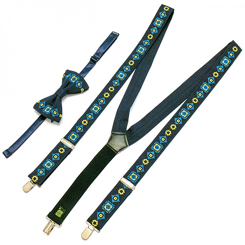 Вишиті підтяжки з метеликом Сині NR-3712