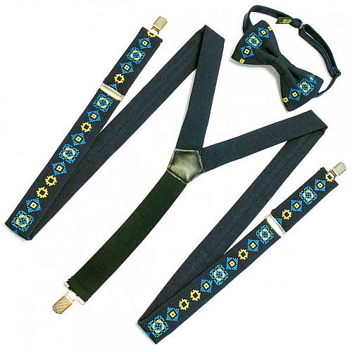 Вишиті підтяжки з метеликом Сині NR-3712