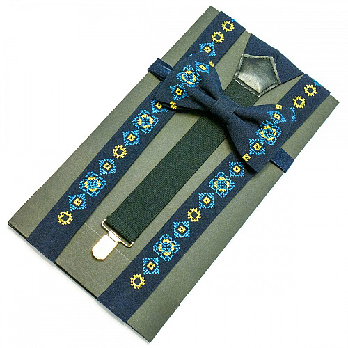 Вишиті підтяжки з метеликом Сині NR-3712