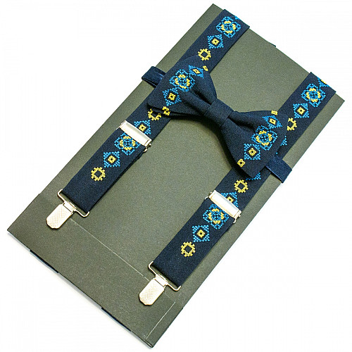 Вишиті підтяжки з метеликом Сині NR-3712