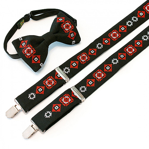 Вышитые подтяжки с бабочкой Черные NR-3713