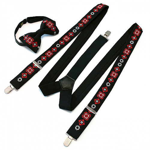 Вышитые подтяжки с бабочкой Черные NR-3713