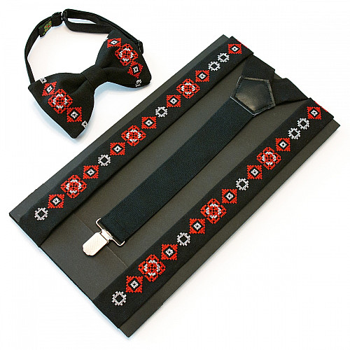 Вышитые подтяжки с бабочкой Черные NR-3713