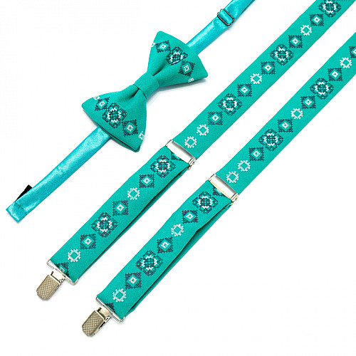 Вишиті підтяжки з метеликом м’ятні NR-3715