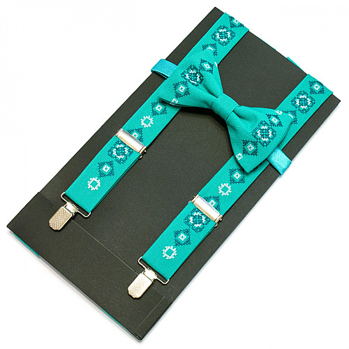 Вишиті підтяжки з метеликом м’ятні NR-3715