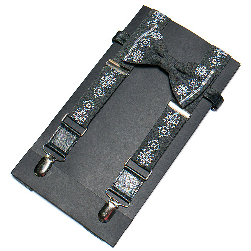 Вышитые подтяжки в наборе с бабочкой серые №753 NR-3719