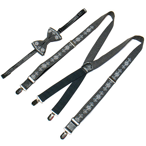 Вышитые подтяжки в наборе с бабочкой серые №753 NR-3719