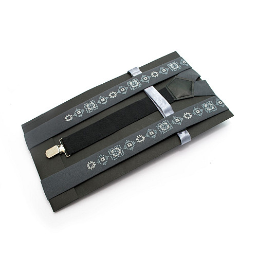 Сірий набір вишиті підтяжки в наборі з метеликом NR-3722