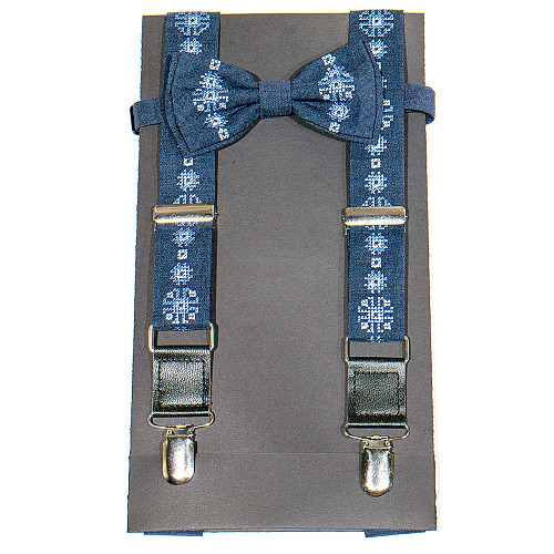 Подростковые синие вышитые подтяжки с бабочкой №782 NR-3725