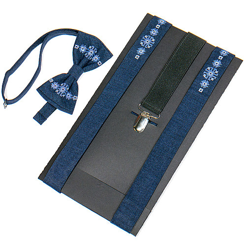 Подростковые синие вышитые подтяжки с бабочкой №782 NR-3725