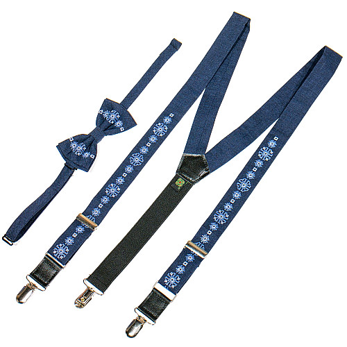 Подростковые синие вышитые подтяжки с бабочкой №782 NR-3725