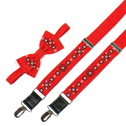 Подростковые красные вышитые подтяжки с бабочкой №781 NR-3726