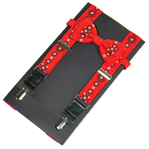 Подростковые красные вышитые подтяжки с бабочкой №781 NR-3726