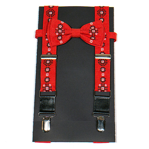 Подростковые красные вышитые подтяжки с бабочкой №781 NR-3726