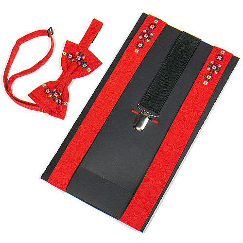 Подростковые красные вышитые подтяжки с бабочкой №781 NR-3726