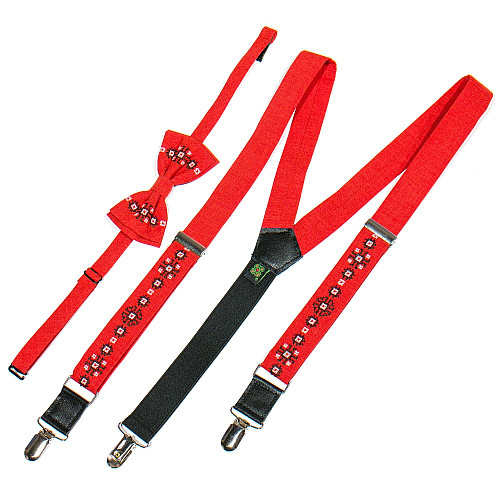 Подростковые красные вышитые подтяжки с бабочкой №781 NR-3726