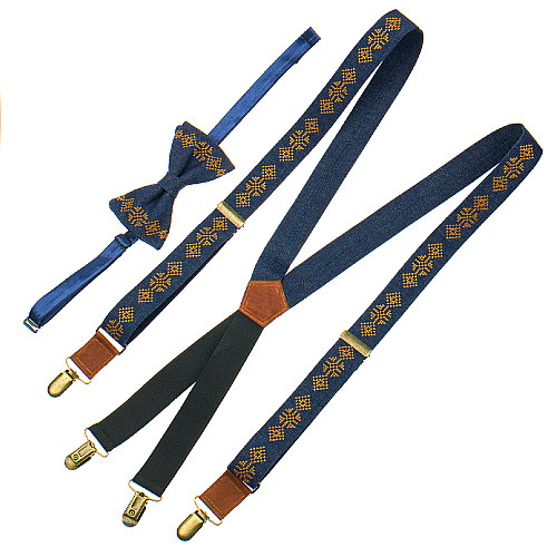 Синий набор джинсовые подтяжки с бабочкой №813 NR-3727