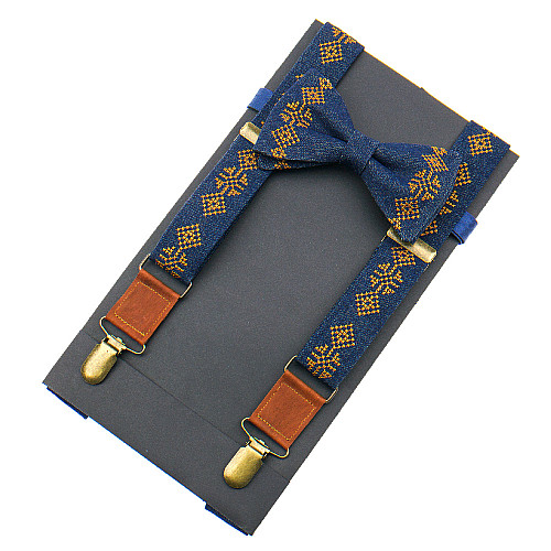 Синий набор джинсовые подтяжки с бабочкой №813 NR-3727