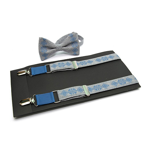 Вышитые подтяжки с бабочкой серые №843 NR-3728