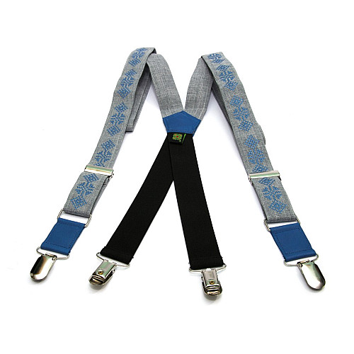 Вышитые подтяжки с бабочкой серые №843 NR-3728