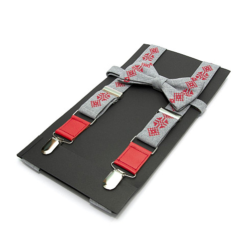 Вышитые подтяжки с бабочкой серые №844 NR-3729