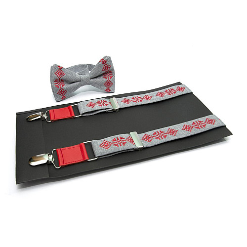 Вышитые подтяжки с бабочкой серые №844 NR-3729