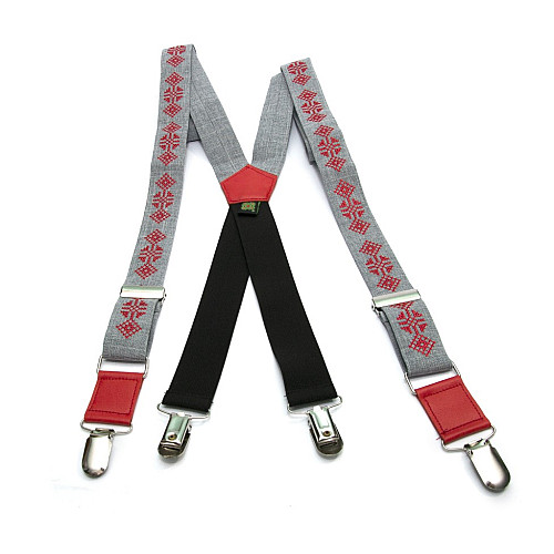 Вышитые подтяжки с бабочкой серые №844 NR-3729