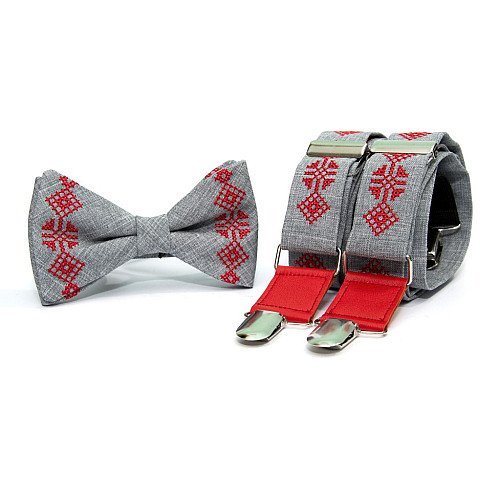 Вышитые подтяжки с бабочкой серые №844 NR-3729