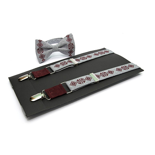 Вишиті підтяжки з метеликом сірі NR-3730