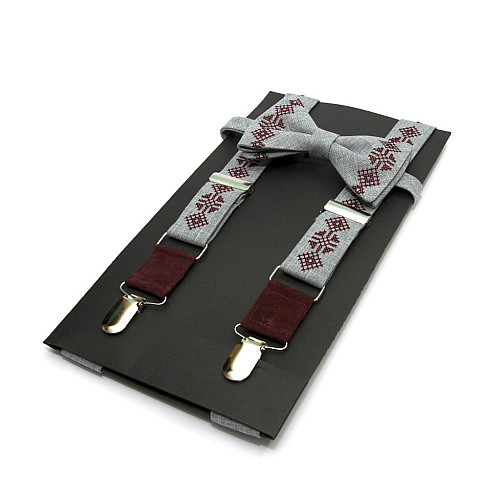 Вишиті підтяжки з метеликом сірі NR-3730