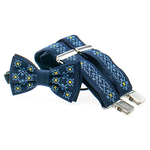 Детские вышитые подтяжки № 869 темно-синие с бабочкой NR-3731