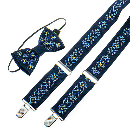 Детские вышитые подтяжки № 869 темно-синие с бабочкой NR-3731