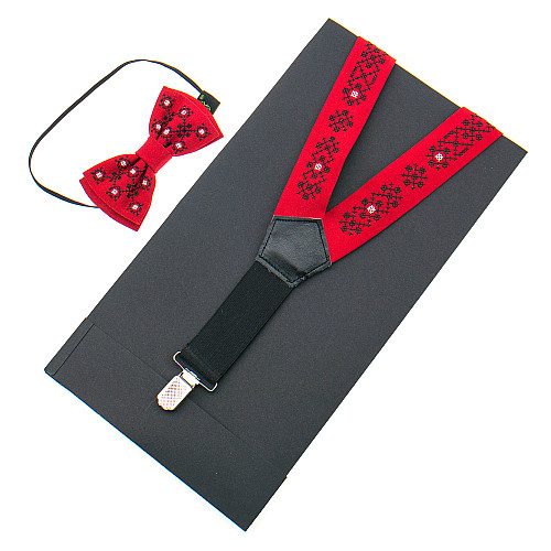 Детский набор красные вышитые подтяжки с бабочкой №868 NR-3732