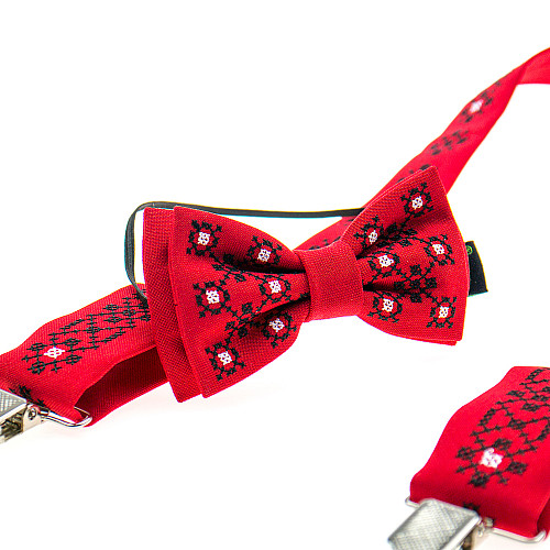 Детский набор красные вышитые подтяжки с бабочкой №868 NR-3732